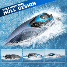 将图片加载到图库查看器，4DRC S3 High Speed RC Boats with LED Lights &amp; 2 Batteries, 30+ mph Remote Control Boat for Pools and Lakes, Capsize Recovery, Low Battery Reminder,2.4Ghz Racing Boats for Adults and Kids
