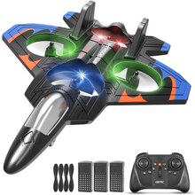 将图片加载到图库查看器，Foam Remote Control Airplanes with 3 Batteries, RC Planes for Kids Adults 8-16, RC Airplane Fighter Jet with Light, 360° Flip Fighter Jet Toys, Stunt Roll, Airplane Toy Gifts for Kids Boys
